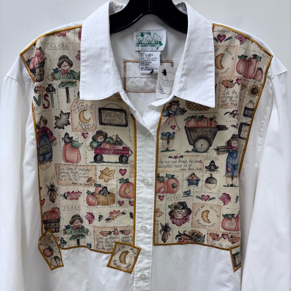 Vintage The Quacker Factory Autumn Harvest Graphic Button-Up Long Sleeve - Picture 2 of 9